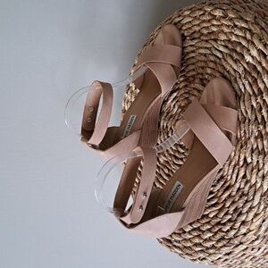 Steve Madden Womens Nilla Nude Leather Wedge 2.75" Heel Sandals S-7.5